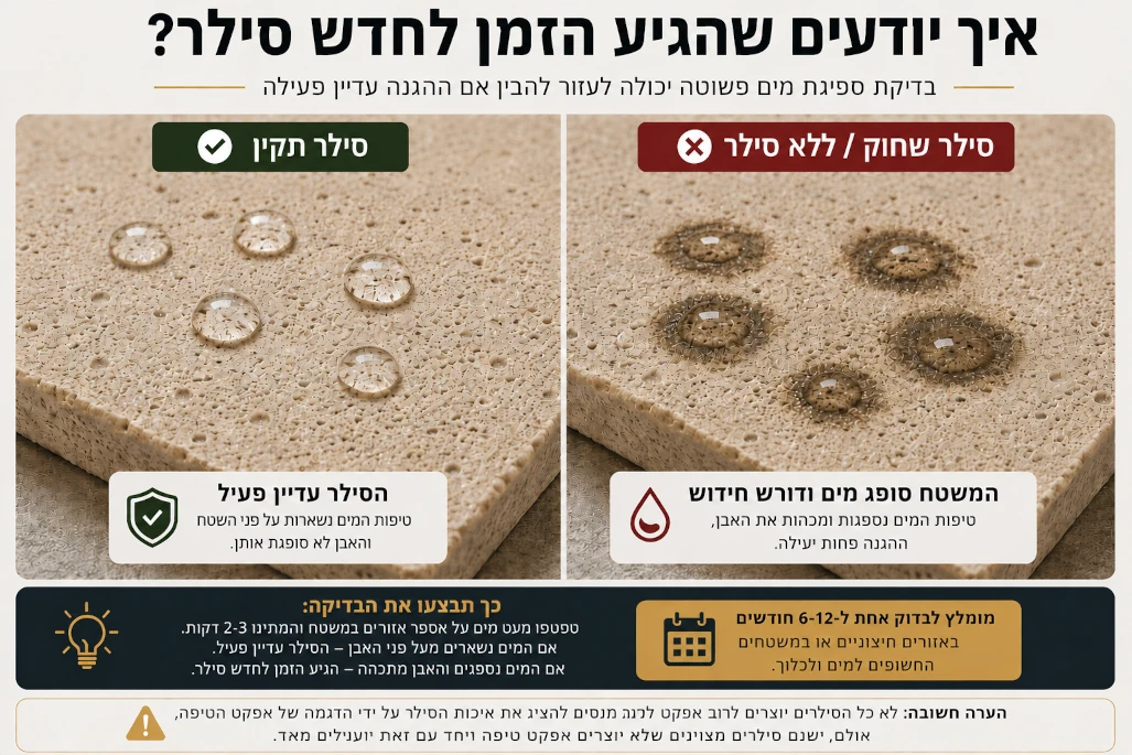 בדיקת ספיגת מים לבדיקת יעילות סילר על אבן טבעית