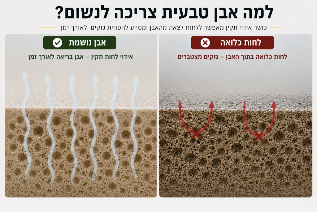 המחשה של אבן טבעית נושמת לעומת לחות כלואה בתוך האבן